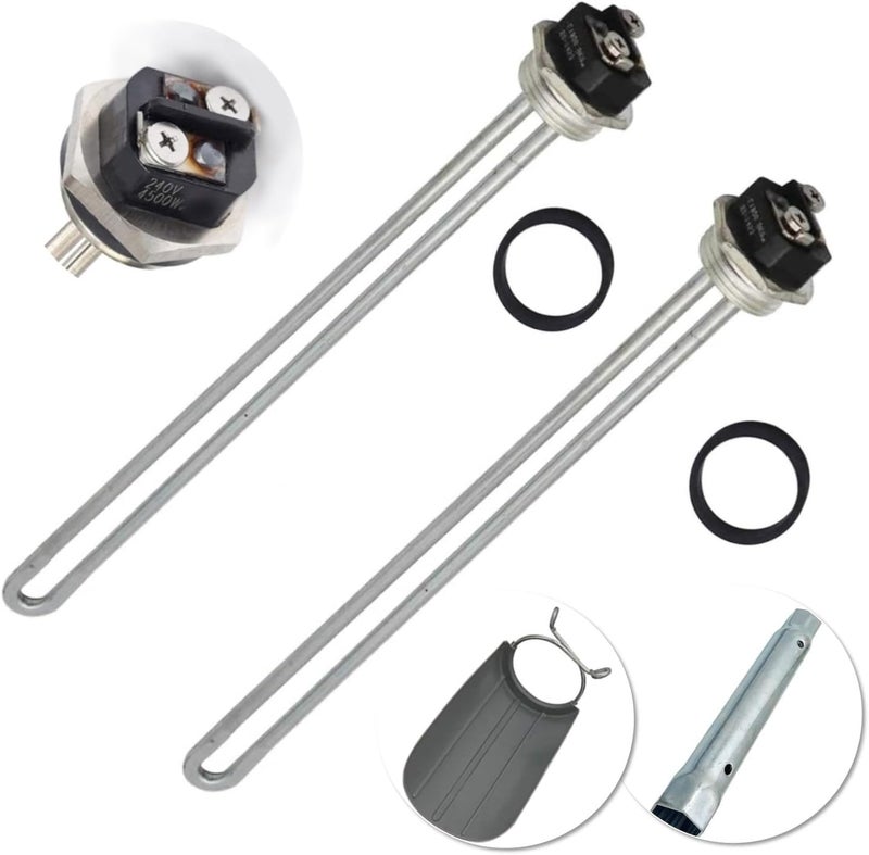 DROMIX Water Heater Elements, 2 PCs Pack 4500W/240V, The Pack Including Element Wrench and Element Quick Change Tool, Fits Most Models of Dual Element Eletrical Water Heaters - Image 1